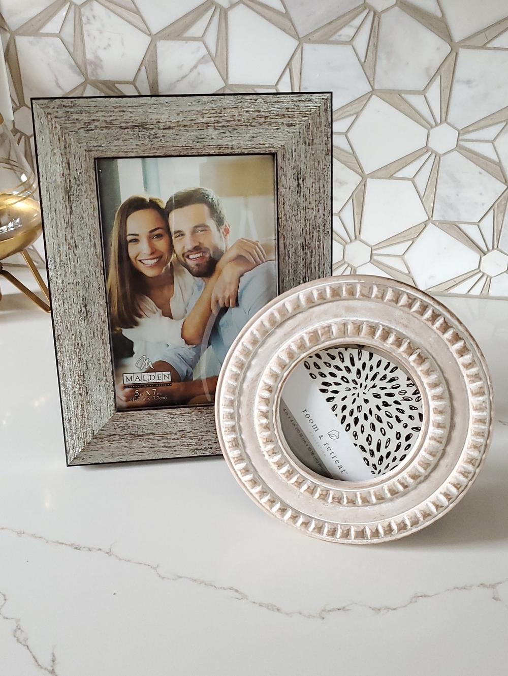 Malden Weathered Gray Wood Picture Frame with Cream Round Accent